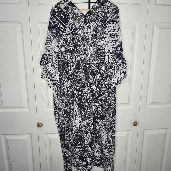 Urban Outfitters Ecote Crinkle Lightweight Kimono Printed Open Front Black OS - Picture 4 of 8
